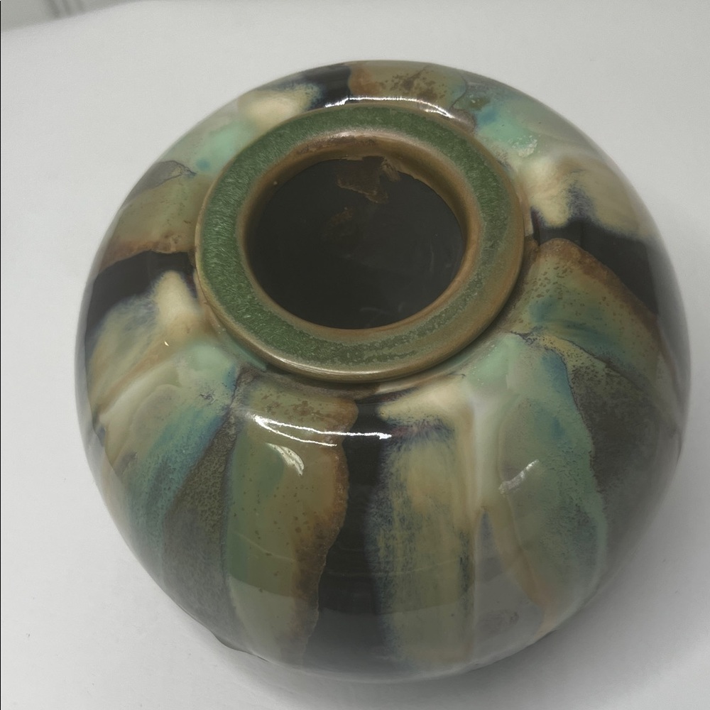 Drip Glaze Flower Frog Vase Earth Tones